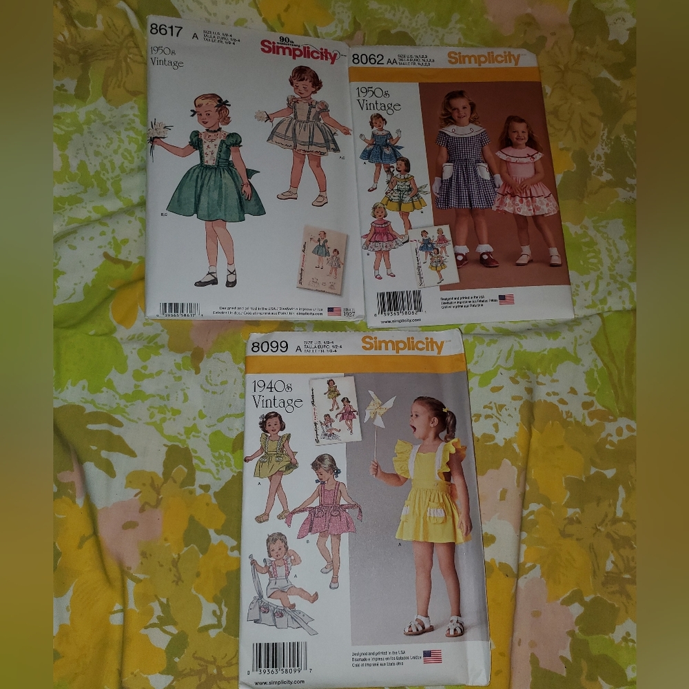 🚨🧵VINTAGE re-released GIRL'S SEWING PATTERNS, 1940s, 1950s never used